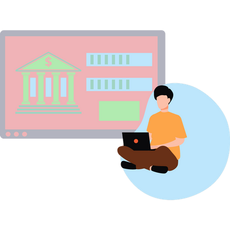 Male doing online banking  Illustration