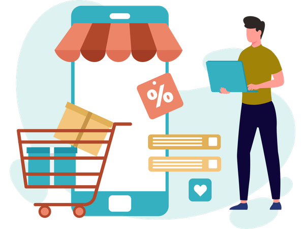 Male Doing Online shopping  Illustration