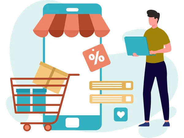 Male Doing Online shopping  Illustration