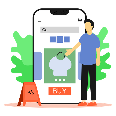 Male Doing Online Shopping on Mobile  Illustration