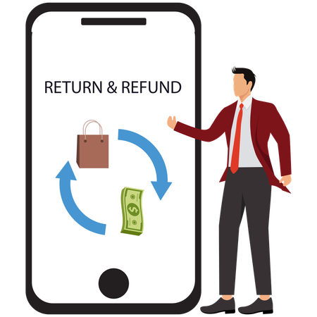 Male Doing Return and Refund Process  Illustration