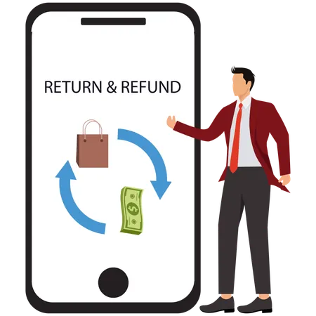 Male Doing Return and Refund Process  Illustration