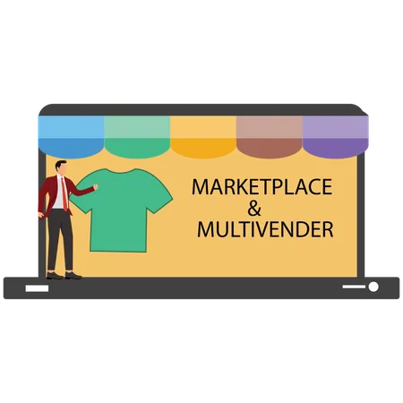 Male Doing Shopping on Marketplace And Multi Vendor Store  Illustration