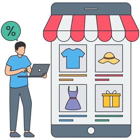 Male Doing Shopping on Online Store  Illustration