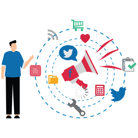 Male Doing Social Media Marketing  Illustration