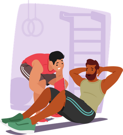 Male Doing Training With Personal Coach  Illustration