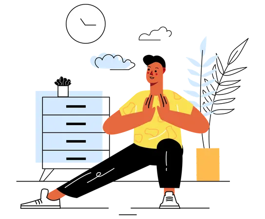 Male doing yoga at home Illustration
