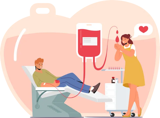 Male Character Donate Blood Process Of Donating Involves Screening Eligibility Check Blood Draw Helps Save Lives Can Be Used In Medical Procedures Cartoon People Vector Illustration Illustration