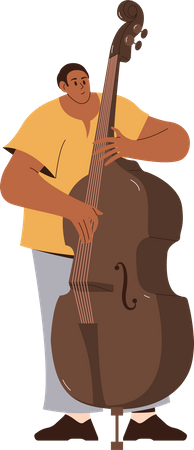 Male double bass player performing with big string instrument  Illustration