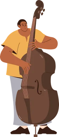 Male double bass player performing with big string instrument  Illustration