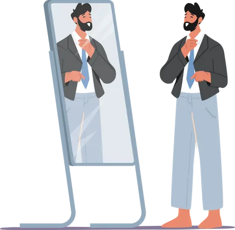 Male Dressing Formal Suit at Mirror  Illustration