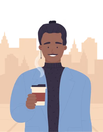 Male Drinking Coffee  Illustration