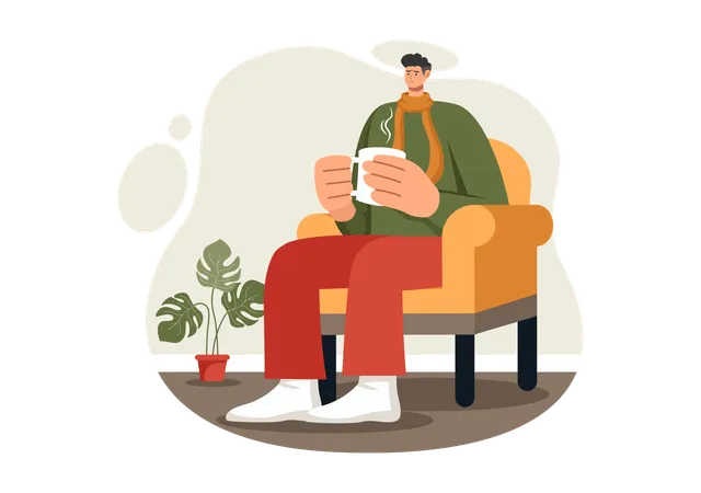 Male drinking hot beverage during cold  Illustration