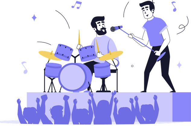 Male drummer playing with musician  Illustration