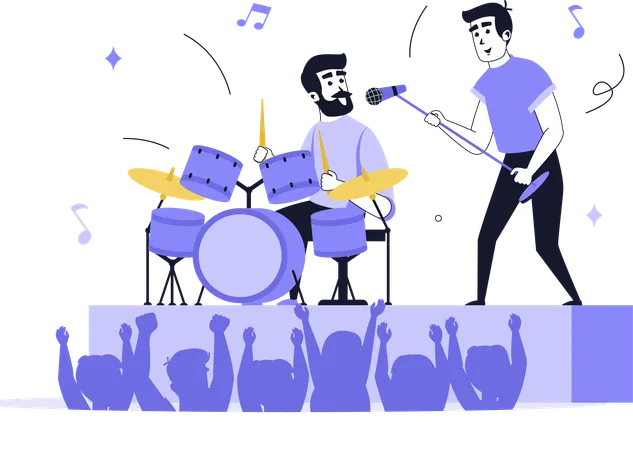 Male drummer playing with musician  Illustration