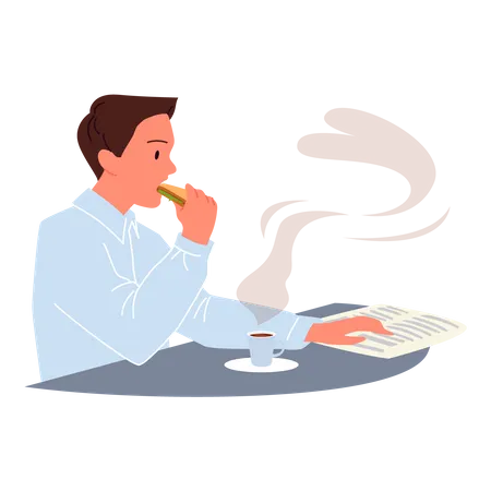 Male Eating Fast Food  Illustration