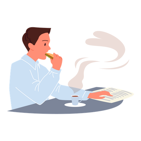 Male Eating Fast Food  Illustration