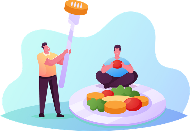 Male Eating Healthy Vegetables  Illustration