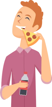 Male eating pizza and drinking cold drink Illustration