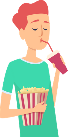 Male eating popcorn with cold drink  Illustration