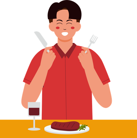 Male Eating Steak  Illustration