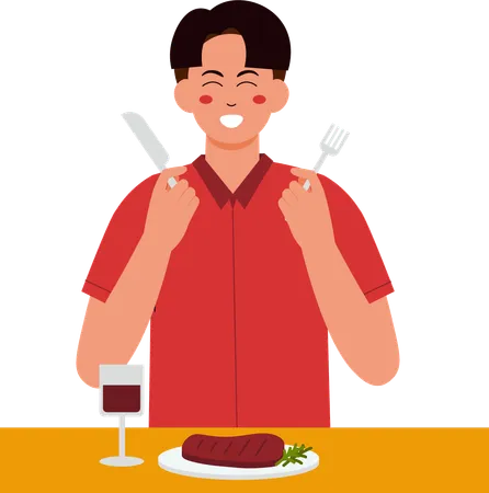 Male Eating Steak  Illustration