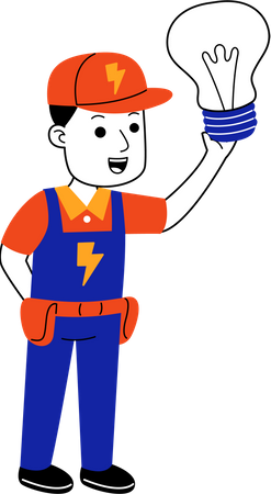 Male Electrician brings a lamp  Illustration