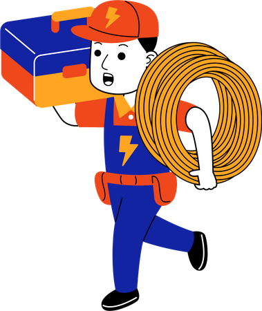 Male Electrician carrying electric cable and tool box  Illustration