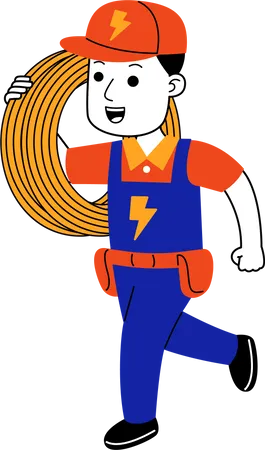 Male Electrician carrying electric cable  Illustration