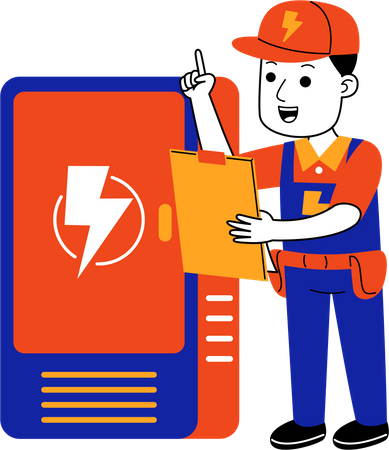 Male Electrician check electrical box  Illustration