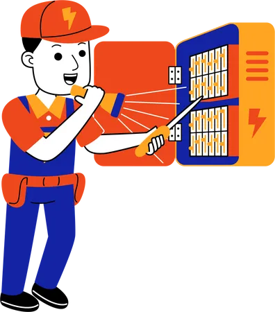 Man Electrician Check Electrical Control Box Illustration