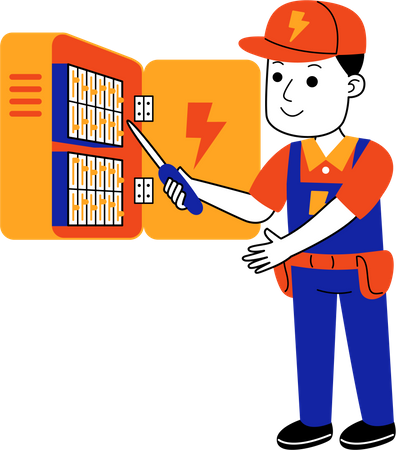 Male Electrician check electrical control box  Illustration