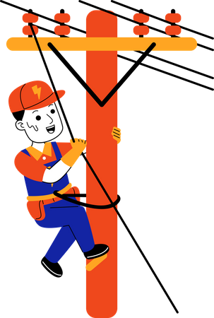 Male Electrician climbs electric pole  Illustration