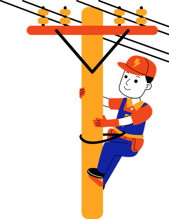 Male Electrician climbs electric pole  Illustration