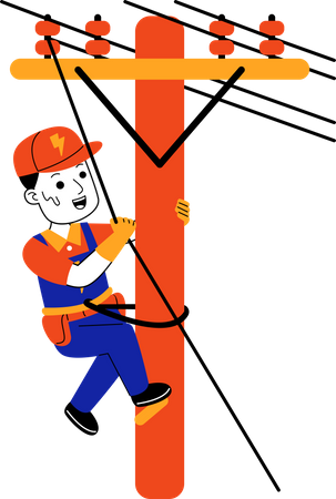 Male Electrician climbs electric pole  Illustration