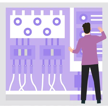 Male electrician fixing circuit box  Illustration