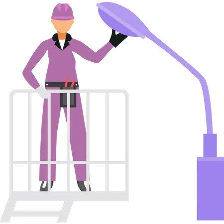 An Electrician Is Fixing A Street Light Illustration
