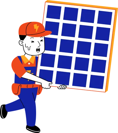 Man Electrician Installing Solar Panel Illustration