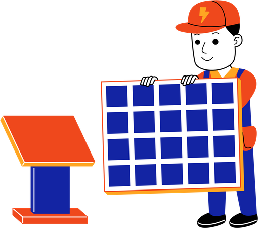 Male Electrician installing solar panel  Illustration