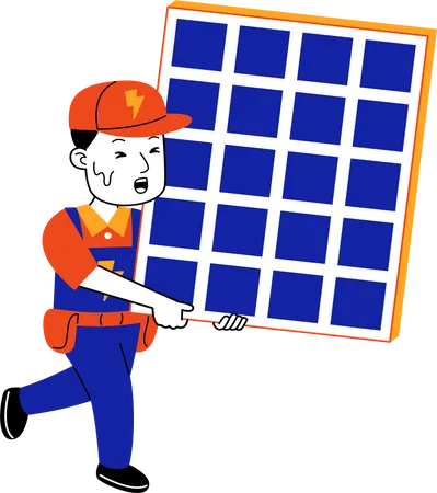 Male Electrician installing solar panel  Illustration