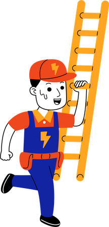 Male Electrician lift the ladder  Illustration
