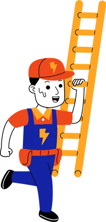 Man Electrician Lift The Ladder Illustration
