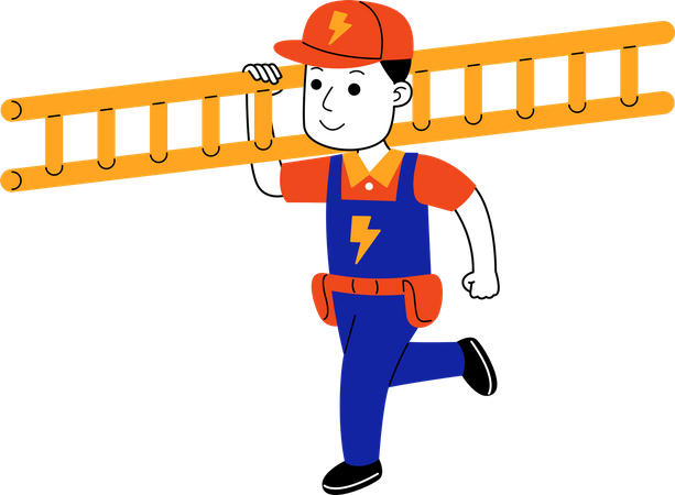 Male Electrician lift the ladder  Illustration