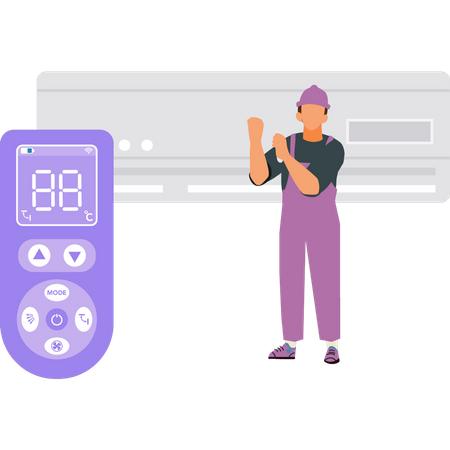 Male electrician repairing AC  Illustration