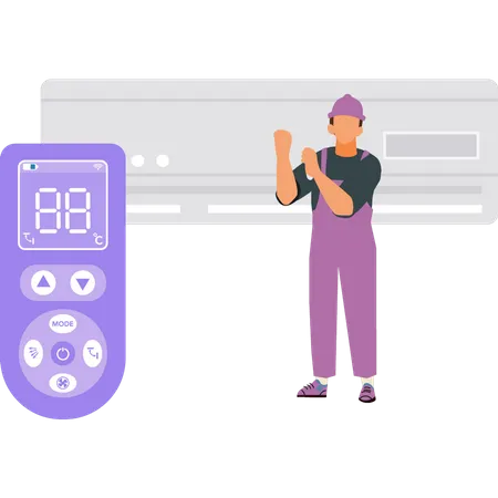 Male electrician repairing AC  Illustration