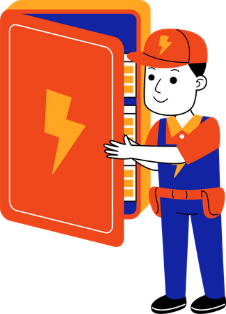 Male Electrician repairing electrical box  Illustration