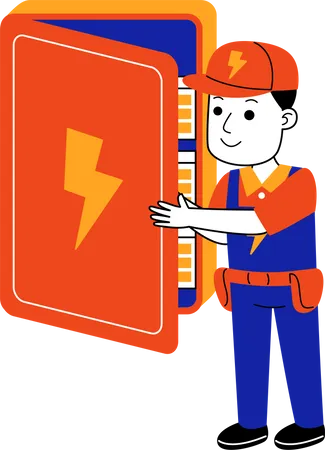 Male Electrician repairing electrical box  Illustration