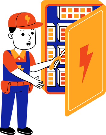 Male Electrician repairing electrical box  Illustration