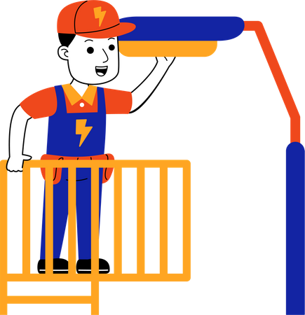 Male Electrician replacing street lights  Illustration