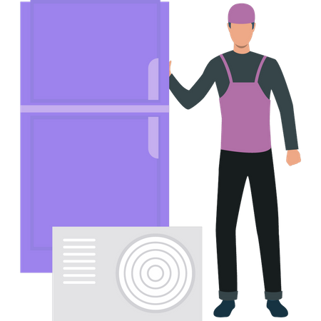Male electrician standing by fridge  Illustration